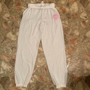 PINK Victoria's Secret White Joggers with Pink Heart
